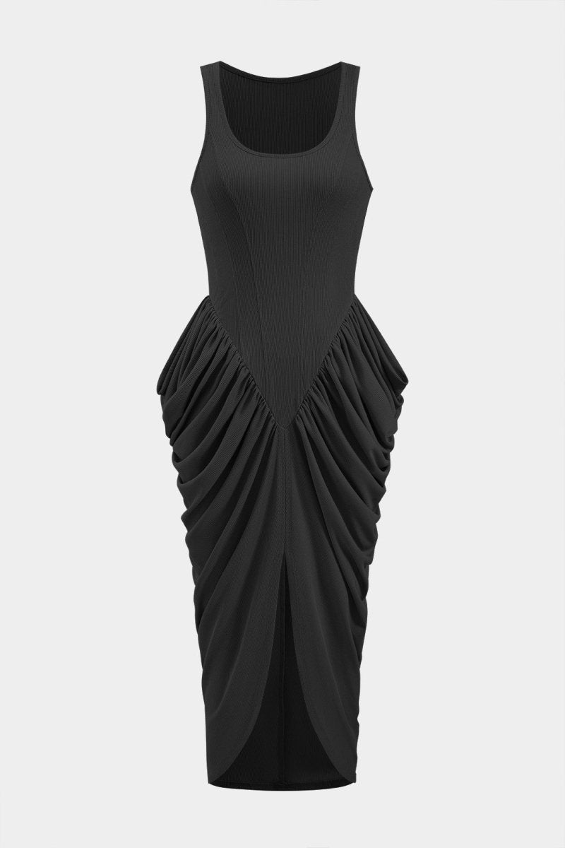 Ruched Corset Sleeveless Maxi Dress - MISMIMCWDA2412160023-BLACK-XS