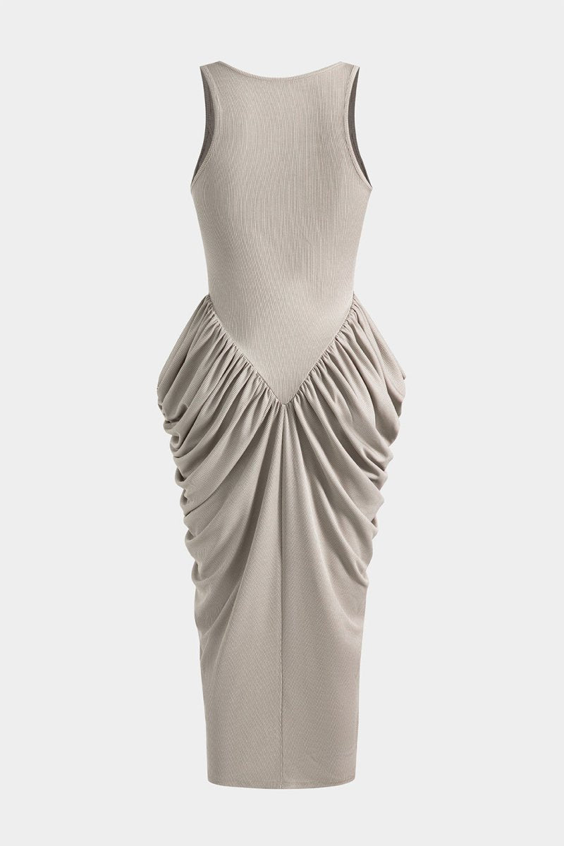 Ruched Corset Sleeveless Maxi Dress - MISMIMCWDA2412160023-BEIGE-XS