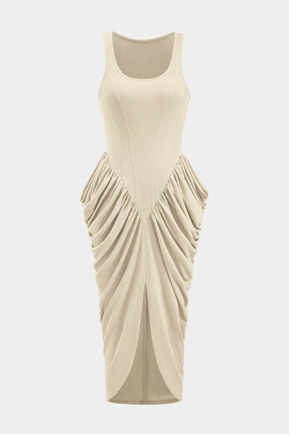 Ruched Corset Sleeveless Maxi Dress - MISMIMCWDA2412160023-WHEAT-XS