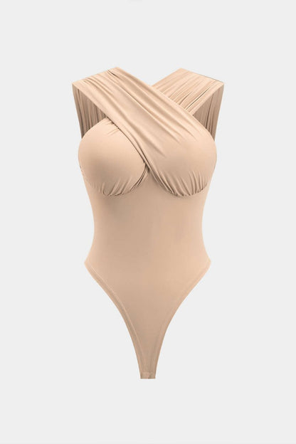 Ruched Crossed Backless Bustier Bodysuit - MISMIMCWTO2501130085-BEIGE-XS