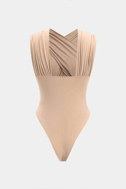 Ruched Crossed Backless Bustier Bodysuit - MISMIMCWTO2501130085-BEIGE-XS