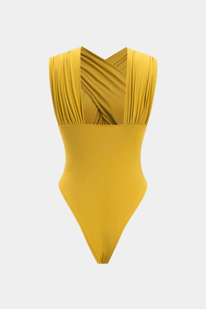 Ruched Crossed Backless Bustier Bodysuit - MISMIMCWTO2501130085-MUSTARD-XS