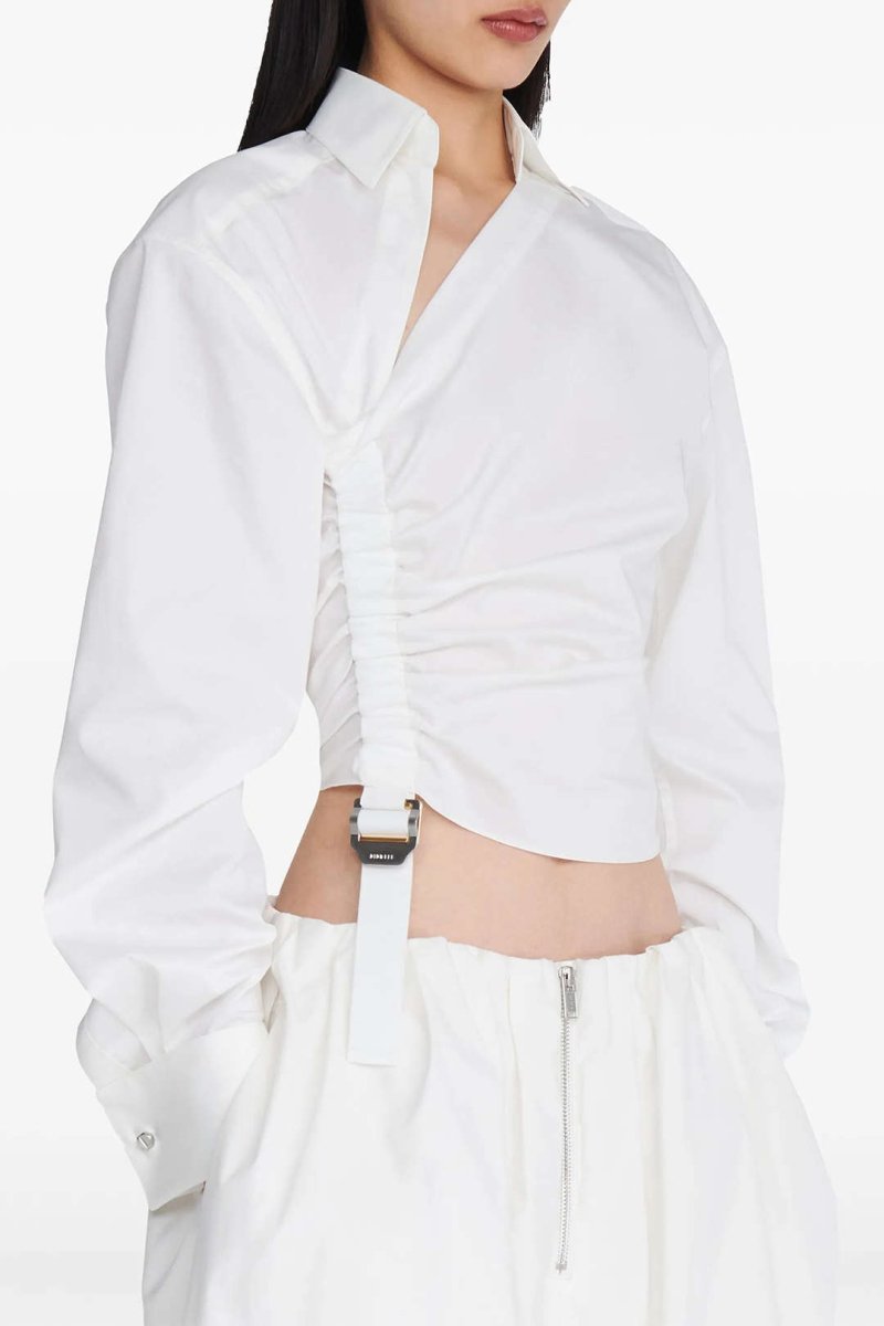Ruched Drawstring Long - Sleeve Shirt - MISMIMCWTE2509030037-WHITE-XS