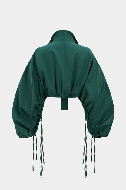 Ruched Drawstring Long - Sleeve Shirt - MISMIMCWTE2507100161-GREEN-XS