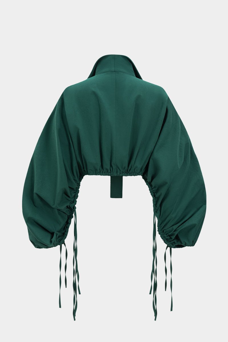 Ruched Drawstring Long - Sleeve Shirt - MISMIMCWTE2507100161-GREEN-XS