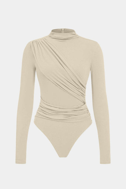 Ruched Long Sleeve Bodysuit - MISMIMCWTO2411150008-BEIGE-XS