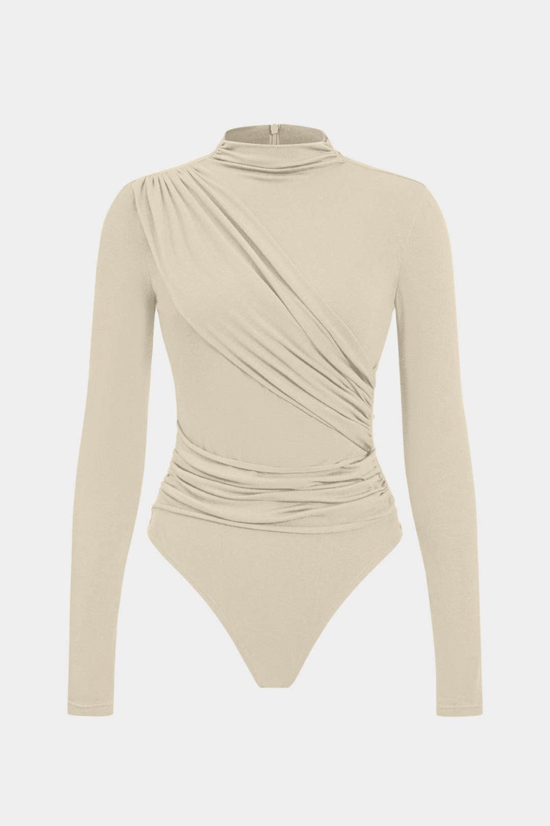 Ruched Long Sleeve Bodysuit - MISMIMCWTO2411150008-BEIGE-XS