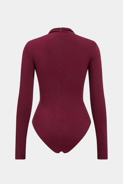Ruched Long Sleeve Bodysuit - MISMIMCWTO2411150008-BURGUNDY-XS