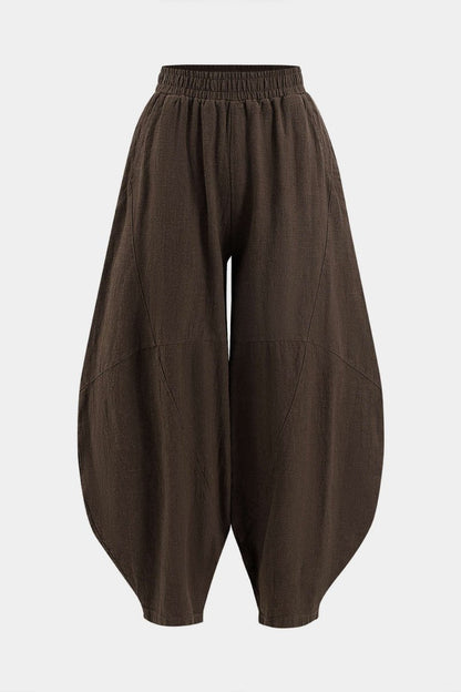 Ruched Pocket Wide Leg Barrel Trousers - MISMIMCWBT2502210079-COFFEE-XS