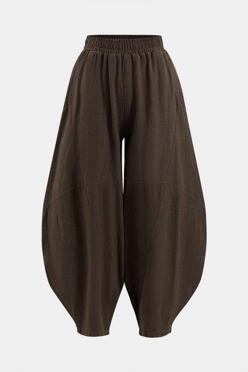 Ruched Pocket Wide Leg Barrel Trousers - MISMIMCWBT2502210079-COFFEE-XS