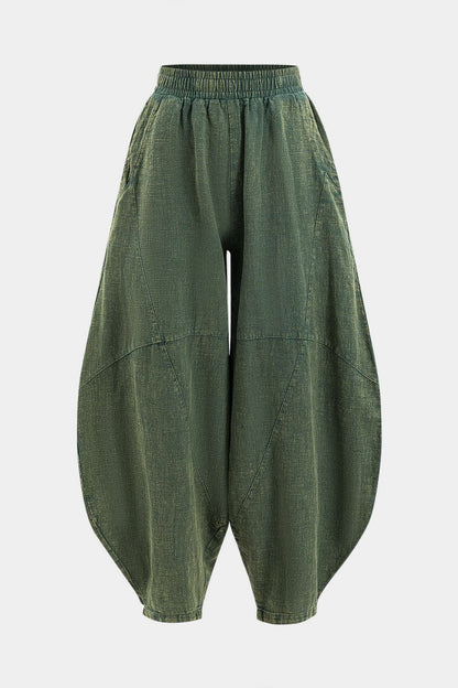 Ruched Pocket Wide Leg Barrel Trousers - MISMIMCWBT2502210079-GREEN-XS