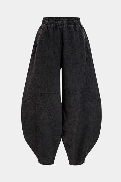 Ruched Pocket Wide Leg Barrel Trousers - MISMIMCWBT2502210079-BLACK-XS