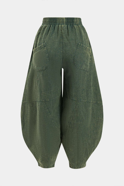 Ruched Pocket Wide Leg Barrel Trousers - MISMIMCWBT2502210079-GREEN-XS