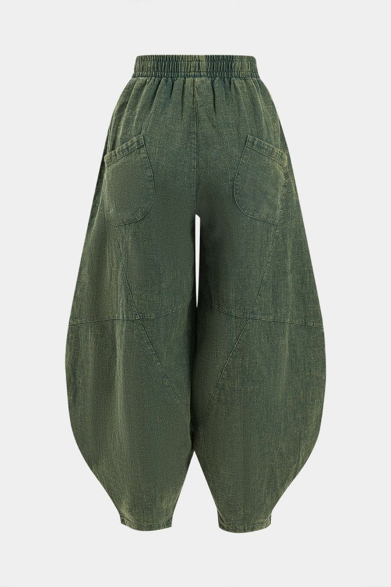 Ruched Pocket Wide Leg Barrel Trousers - MISMIMCWBT2502210079-GREEN-XS