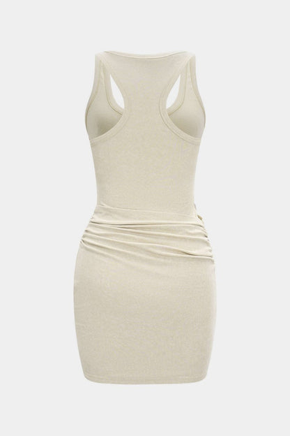 Ruched Tank Sleeveless Mini Dress - MISMIMCWDC2504290172-KHAKI-XS