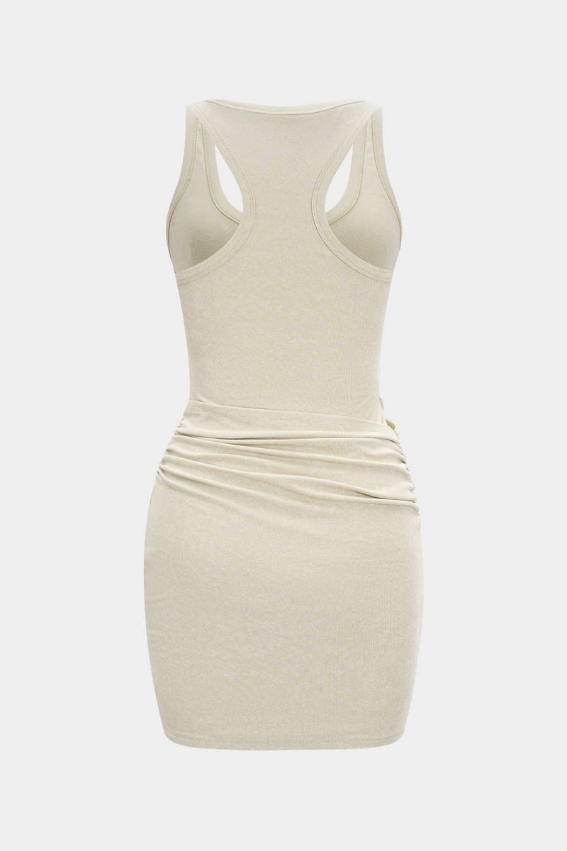 Ruched Tank Sleeveless Mini Dress - MISMIMCWDC2504290172-KHAKI-XS