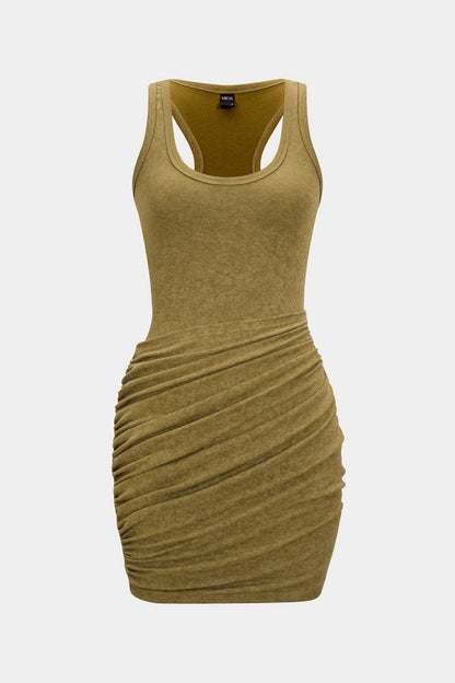 Ruched Tank Sleeveless Mini Dress - MISMIMCWDC2504290172-LIGHT BROWN-XS