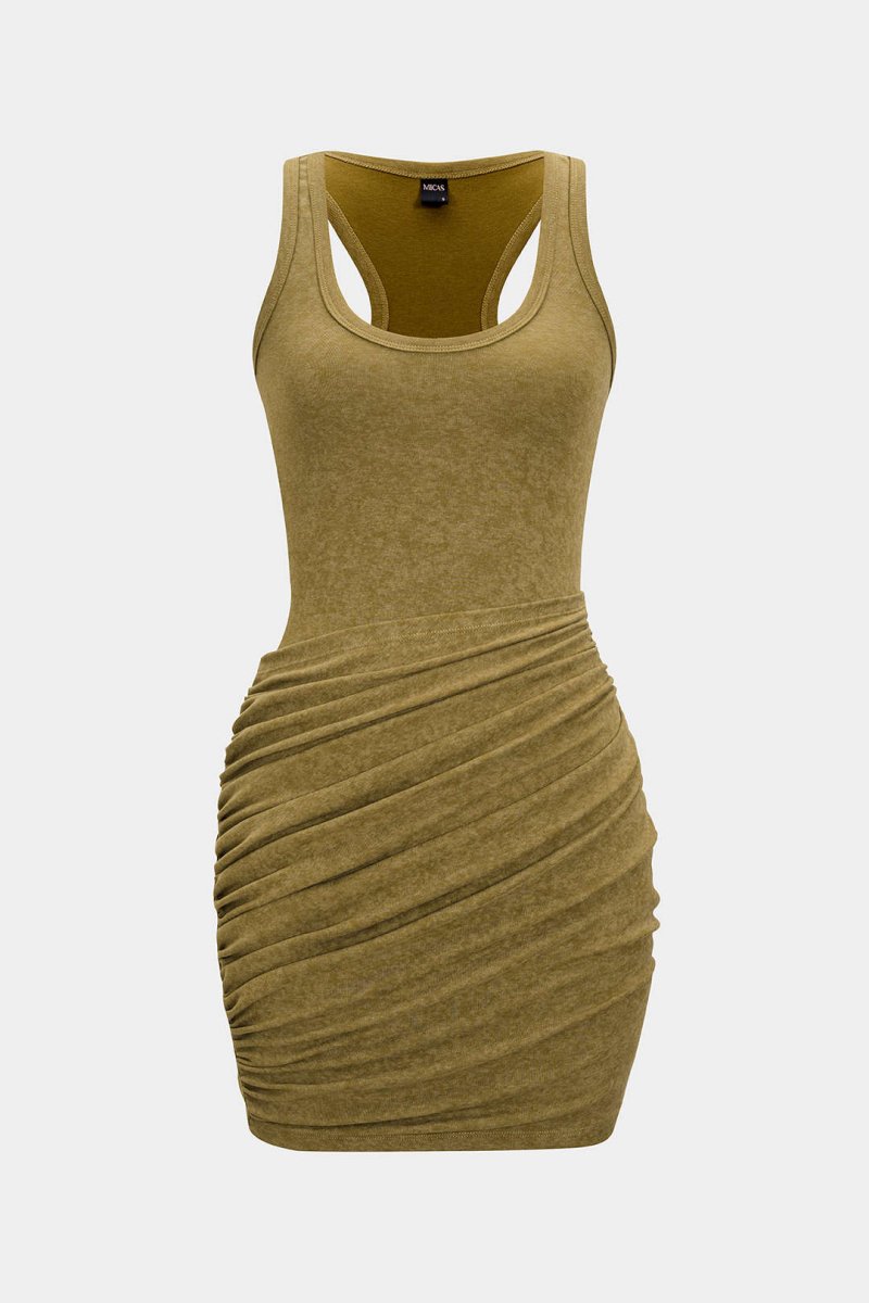 Ruched Tank Sleeveless Mini Dress - MISMIMCWDC2504290172-LIGHT BROWN-XS