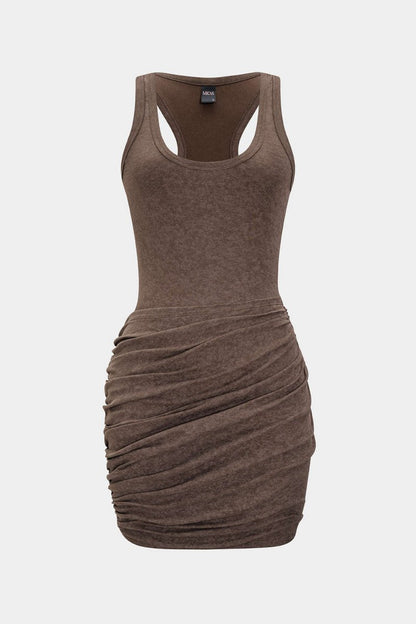 Ruched Tank Sleeveless Mini Dress - MISMIMCWDC2504290172-COFFEE-XS