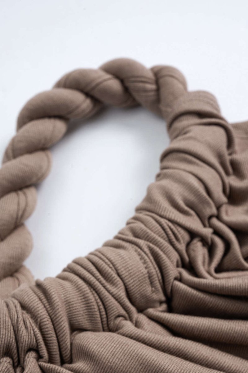 Ruched Twist Knot One Shoulder Short Sleeve Mini Dress - MISMIMCWDC2507100070-LIGHT BROWN-XS