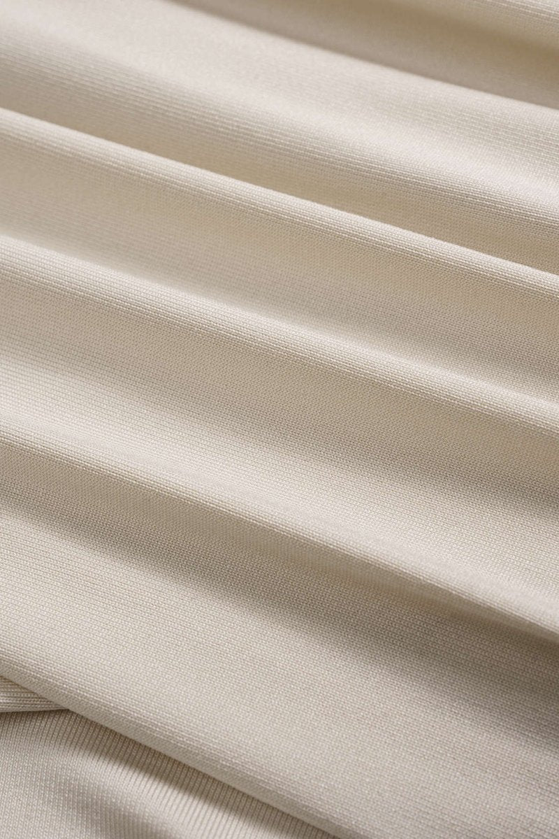 Ruched V - Neck Twist Knot Crossed Sleeveless Bodysuit - MISMIMCWTO2507250049-KHAKI-XS