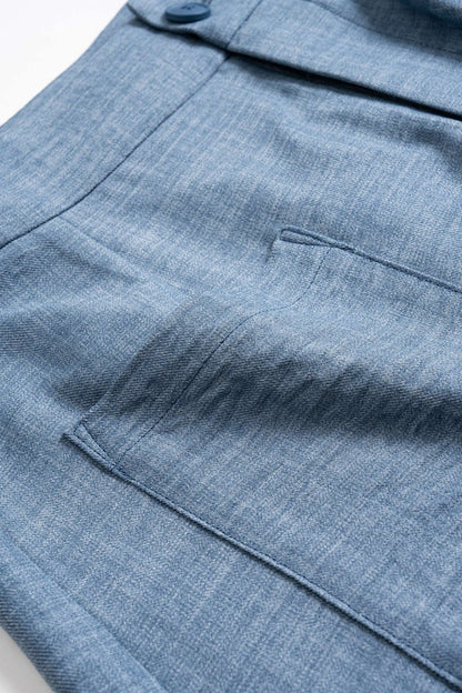 Ruched Zipper Pocket Wide Leg Trousers - MISMIMCWBT2505190056-POWDER BLUE-XS