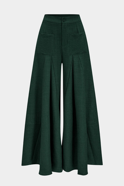 Ruched Zipper Pocket Wide Leg Trousers - MISMIMCWBT2505190056-JADE-XS