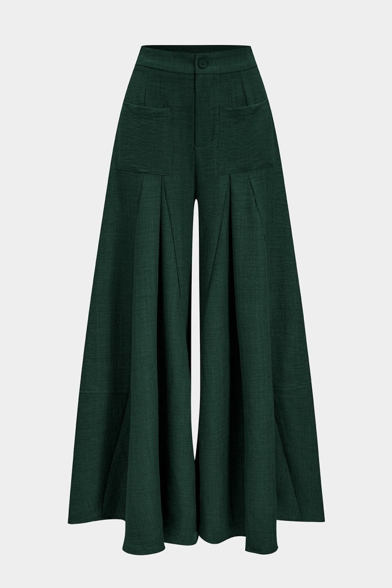 Ruched Zipper Pocket Wide Leg Trousers - MISMIMCWBT2505190056-JADE-XS