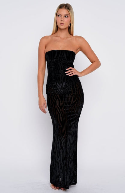 Running The Show Strapless Maxi Dress Black - MISMIWFLOD408-1-XXS