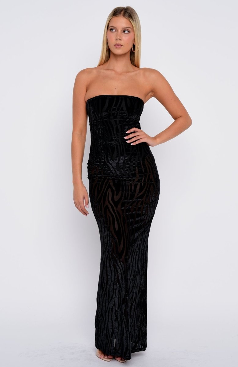 Running The Show Strapless Maxi Dress Black - MISMIWFLOD408-1-XXS