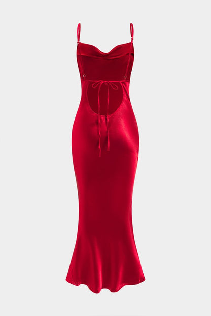 Satin Backless Slip Midi Dress - MISMIMCWDB2502060063-CHILI-S