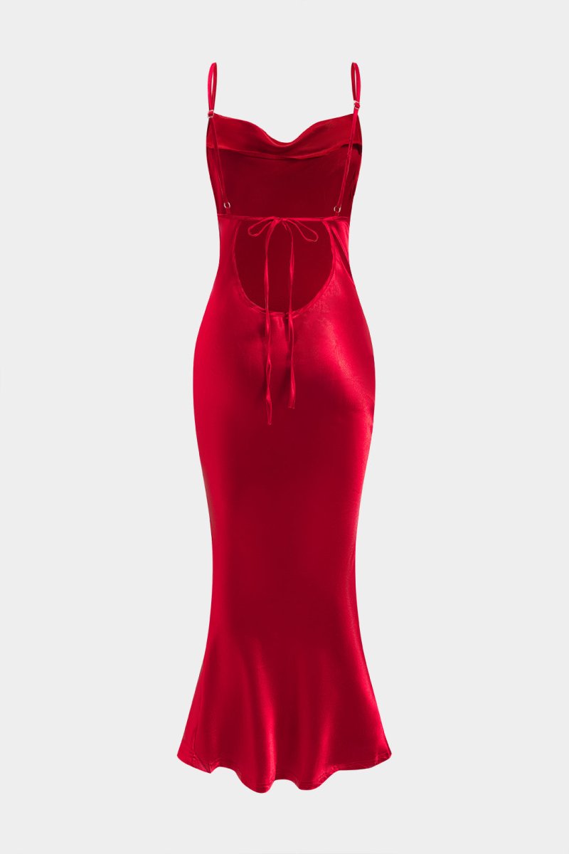 Satin Backless Slip Midi Dress - MISMIMCWDB2502060063-CHILI-S