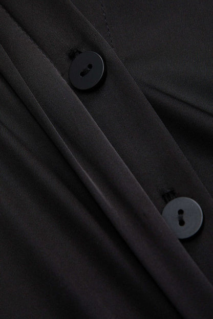 Satin Faux Leather Pocket Button Zipper Long Sleeve Mini Dress - MISMIMCWDC2412090055-BLACK-XS