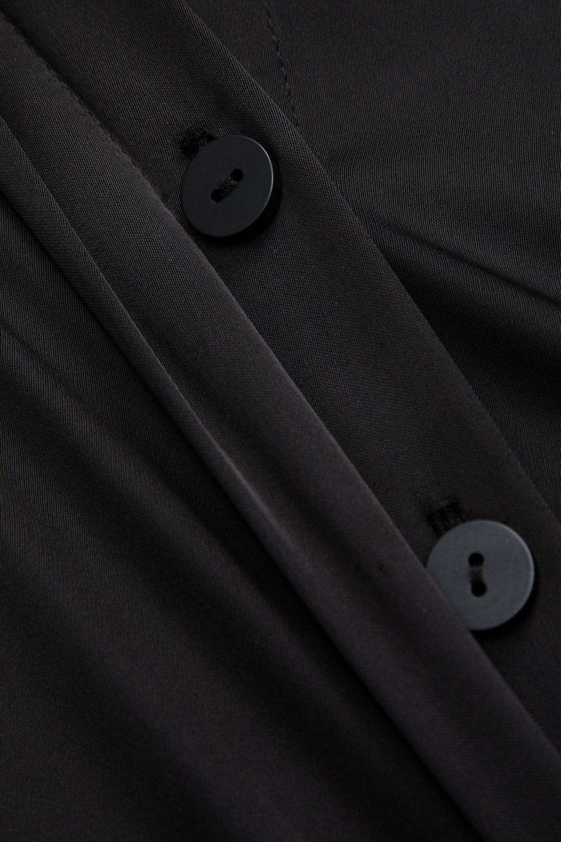 Satin Faux Leather Pocket Button Zipper Long Sleeve Mini Dress - MISMIMCWDC2412090055-BLACK-XS