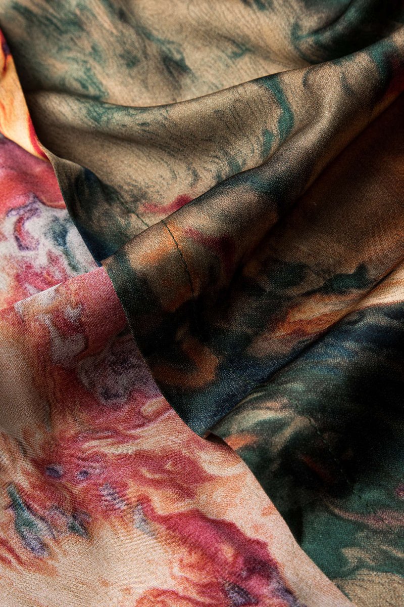 Satin Floral Print Tie Front Skirt - MISMIMCWBK2412090134-MULTICOLOR-S