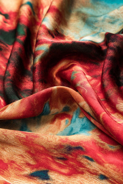 Satin Floral Print Tie Front Skirt - MISMIMCWBK2412090134-BURGUNDY-S