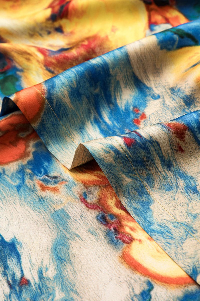 Satin Floral Print Tie Front Skirt - MISMIMCWBK2412090134-BLUE-S