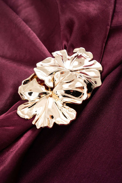 Satin Patchwork Metallic Decor V - Neck Sleeveless Bodysuit - MISMIMCWTO2507250001-BURGUNDY-XS