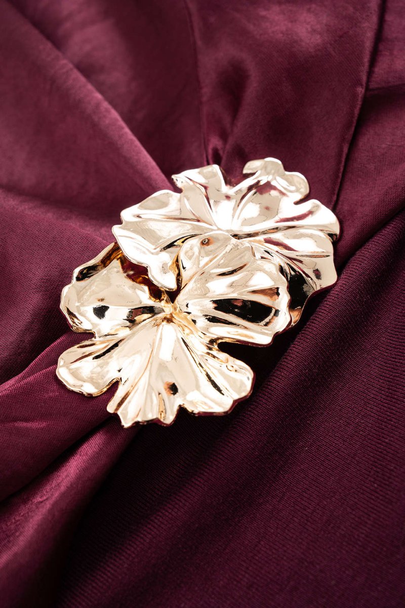 Satin Patchwork Metallic Decor V - Neck Sleeveless Bodysuit - MISMIMCWTO2507250001-BURGUNDY-XS