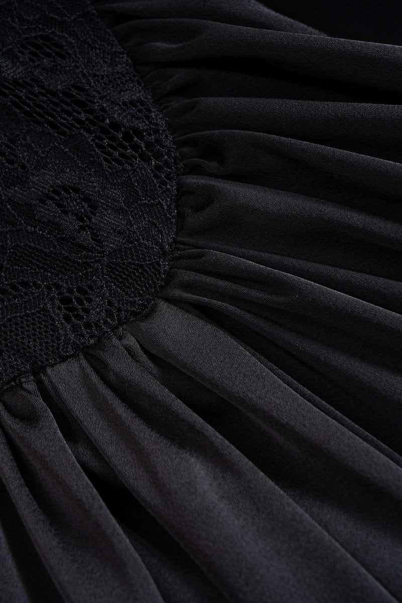 Satin Patchwork Ruched Asymmetrical Sleeveless Maxi Dress - MISMIMCWDB2508210010-BLACK-XS