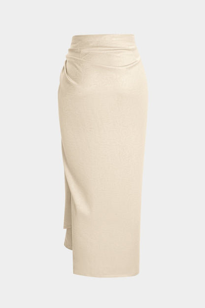 Satin Ruched Tie - Up Skirt - MISMIMCWBK2502260057-IVORY-XS