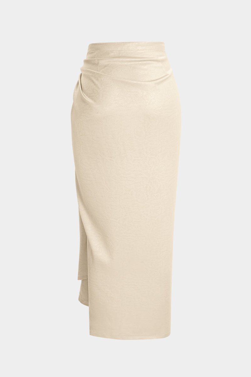 Satin Ruched Tie - Up Skirt - MISMIMCWBK2502260057-IVORY-XS