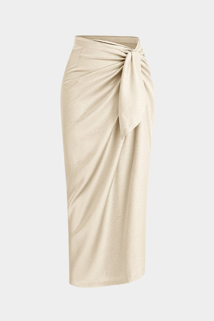 Satin Ruched Tie - Up Skirt - MISMIMCWBK2502260057-IVORY-XS