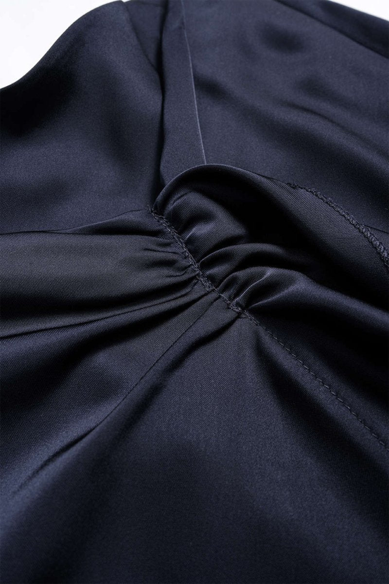 Satin Ruffle Ruched Asymmetrical Skirt - MISMIMCWBK2507220057-NAVY-XS