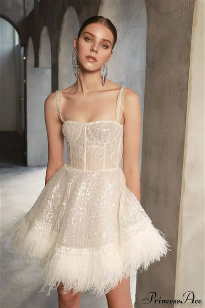 Sequin Feather Strapless Party Dress