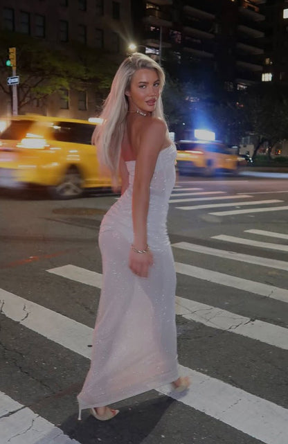 Sheer Grace Strapless Glitter Maxi Dress Champagne - MISMIWFLOD311-1-XXS