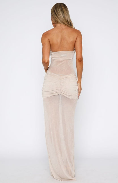 Sheer Grace Strapless Glitter Maxi Dress Champagne - MISMIWFLOD311-1-XXS