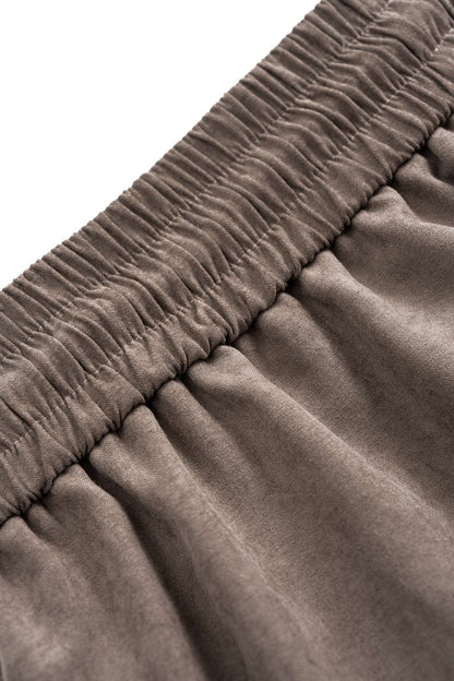 Shirred Waistband Drawstring Barrel Trousers - MISMIMCWBT2508290004-BROWN-XS