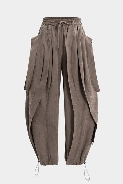 Shirred Waistband Drawstring Barrel Trousers - MISMIMCWBT2508290004-BROWN-XS