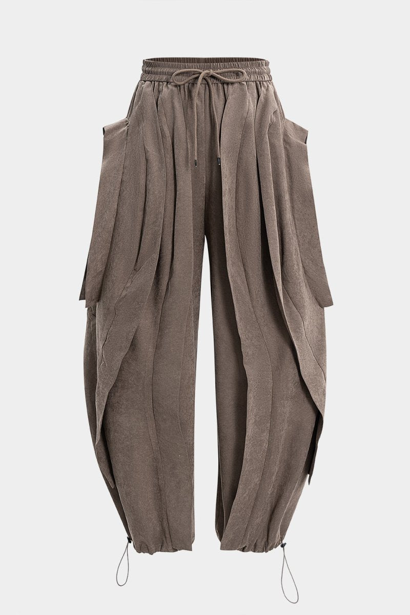 Shirred Waistband Drawstring Barrel Trousers - MISMIMCWBT2508290004-BROWN-XS